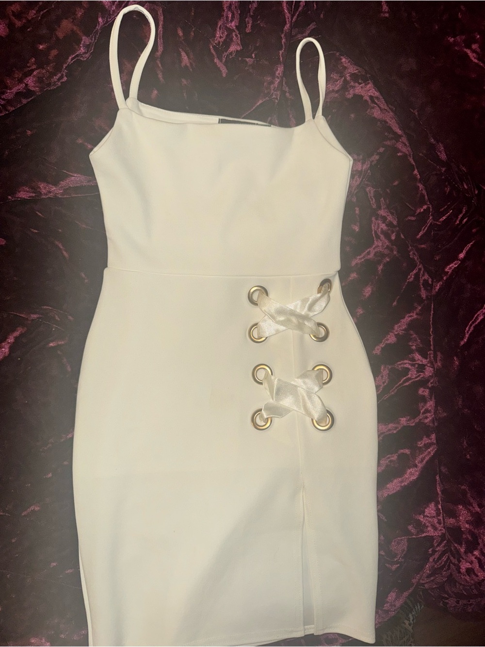 PrettyLittleThing White Satin Ribbon Lace-Up Mini Dress